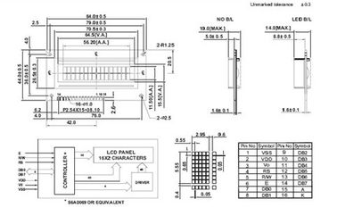 Exposição cinzenta transmissiva do modo STN LCD módulo do monitor de 16 x de 2 Lcd com dever 1/16