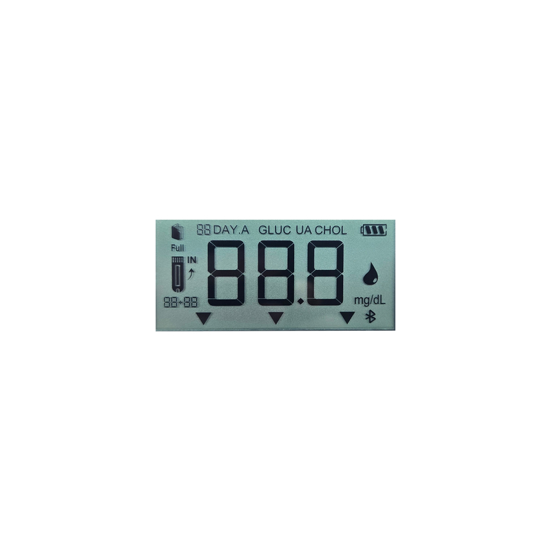 Exibição de LCD de ROHS personalizada 7 Segmento 3.0 Segmento transmissivo de tensão Visor LCD para glicômetro