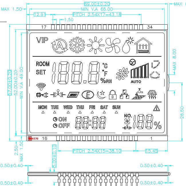 Módulo LCD de segmento monocromático de tela LCD personalizado TN STN HTN FSTN VA para fabricante de display LCD de dígito monocromático de termostato