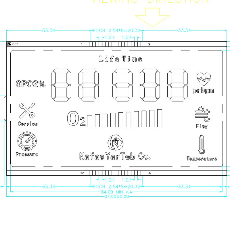 Painel de vidro de exibição LCD personalizado HTN para instrumentos e medidores