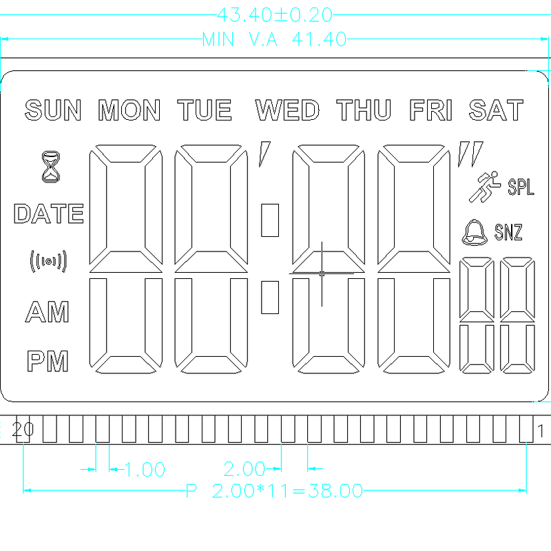 Custom HTN Monochrome 7 Segment LCD Display Screens for Motion Gauges PIN Connector HTN Monochrome LCD Panel
