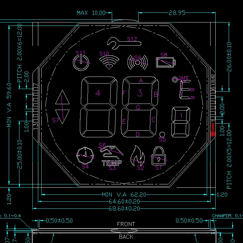 Tela LCD HTN personalizada monocromática de 7 segmentos para termostato Tn Htn Postive Transflective 7segment Painel LCD Tela LCD