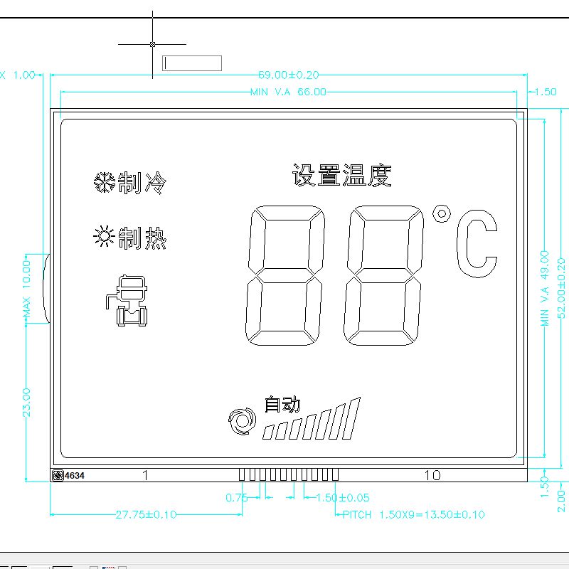 Soluções de display LCD monocromático TN para displays de informações industriais Tela LCD de segmento monocromático com termostato